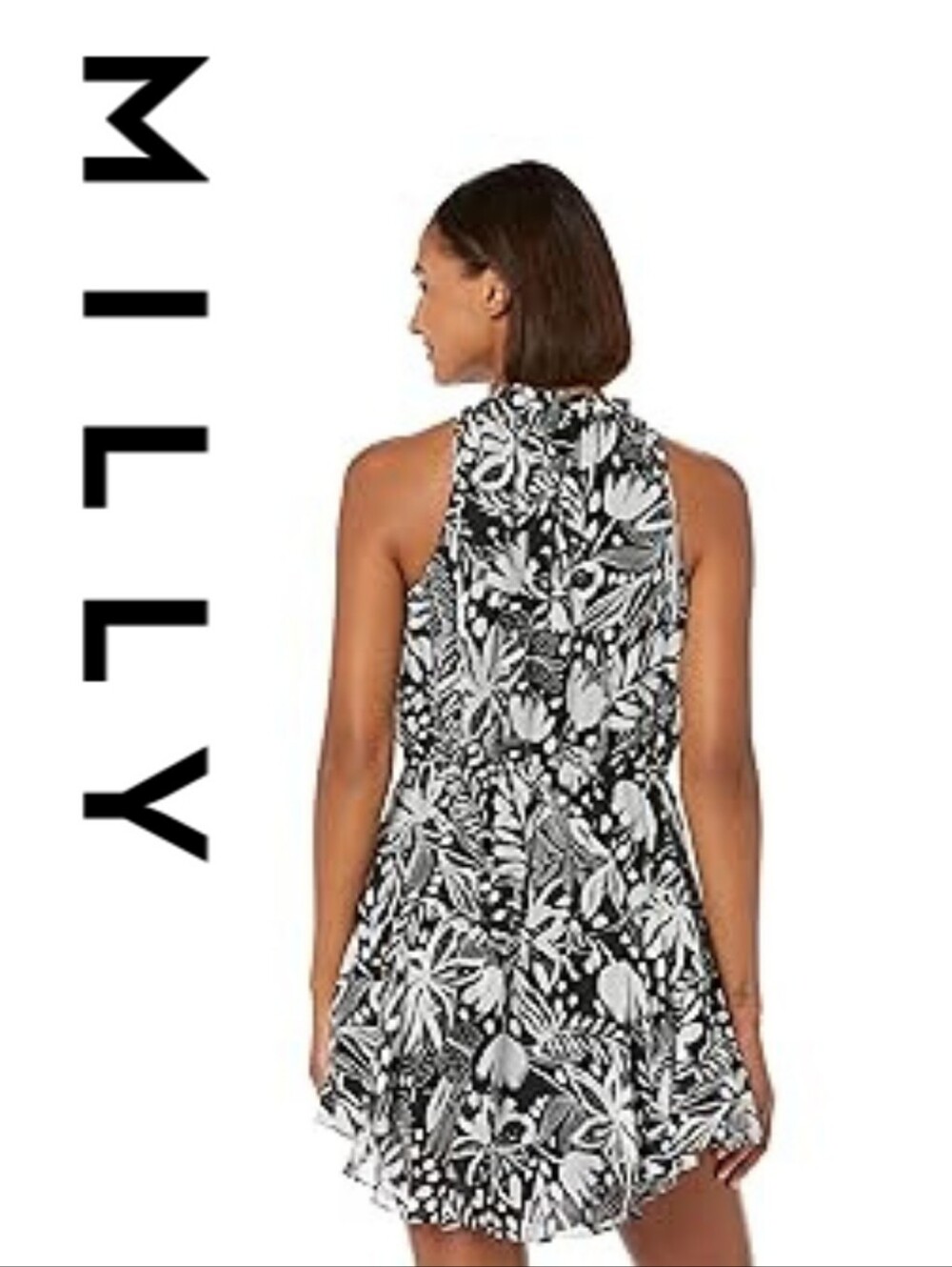 MILLY Gwin Painted Tiger Lily Dress Black/White 6 - Picture 3 of 4